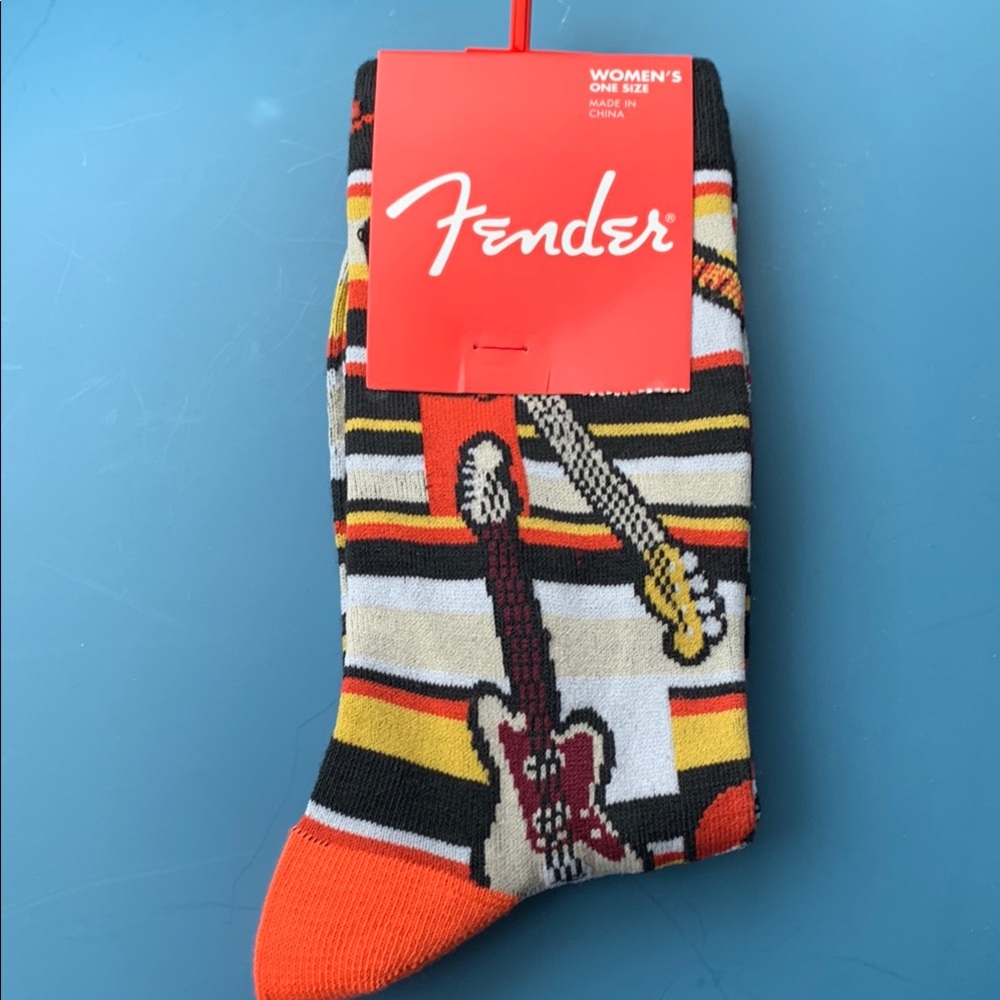 Fender Men's Guitar Pattern Socks - Orange and Black